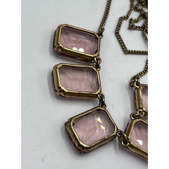 J. Crew Dusty Pink Rhinestone Ice Cube Gold Tone Necklace - Picture 9 of 13